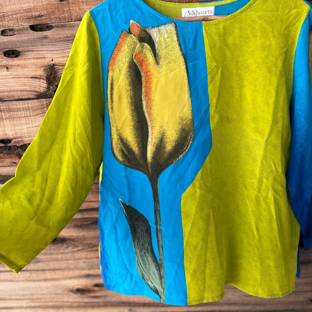 DIANE VON FURSTENBERG | Silk Assets 100% Silk Teal Blue & Lime Tulip 2-Piece Set - Picture 2 of 11